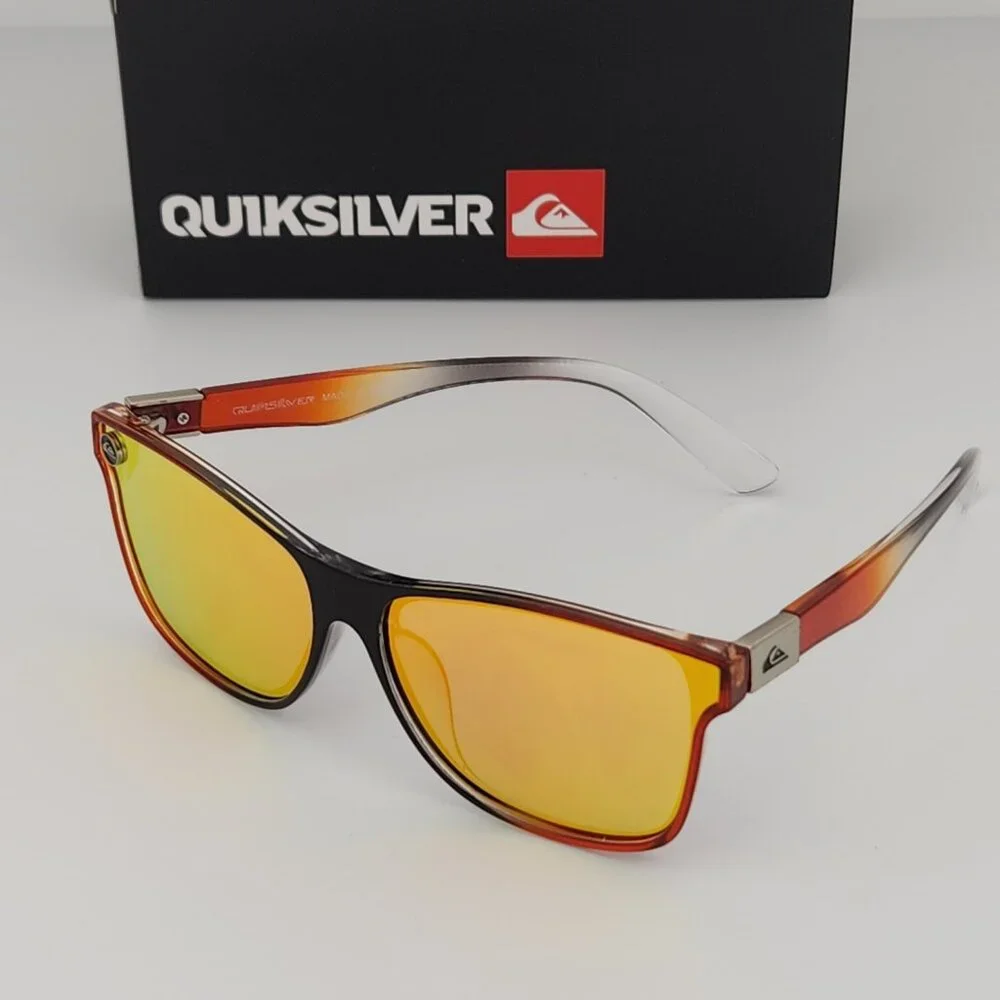 Quiksilver Round Flat Lens Sunglasses Black-Orange Fade Orange Mirror Lens Q27